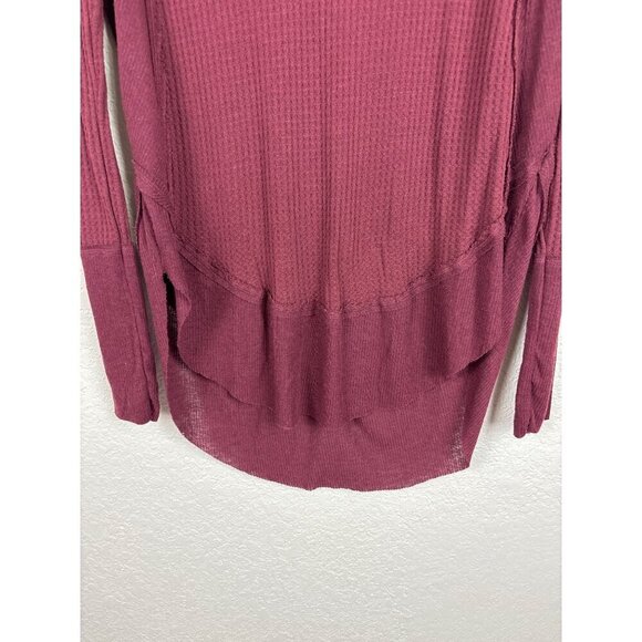 Free People We The Free Soft Burgundy Waffle Knit Top Medium Boho Minimal Fall - Picture 5 of 8